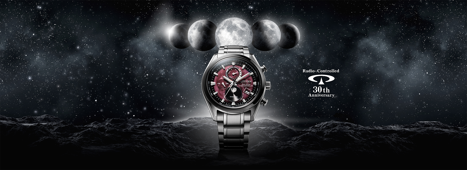Citizen watch with a space background, celebrating its 30th anniversary.