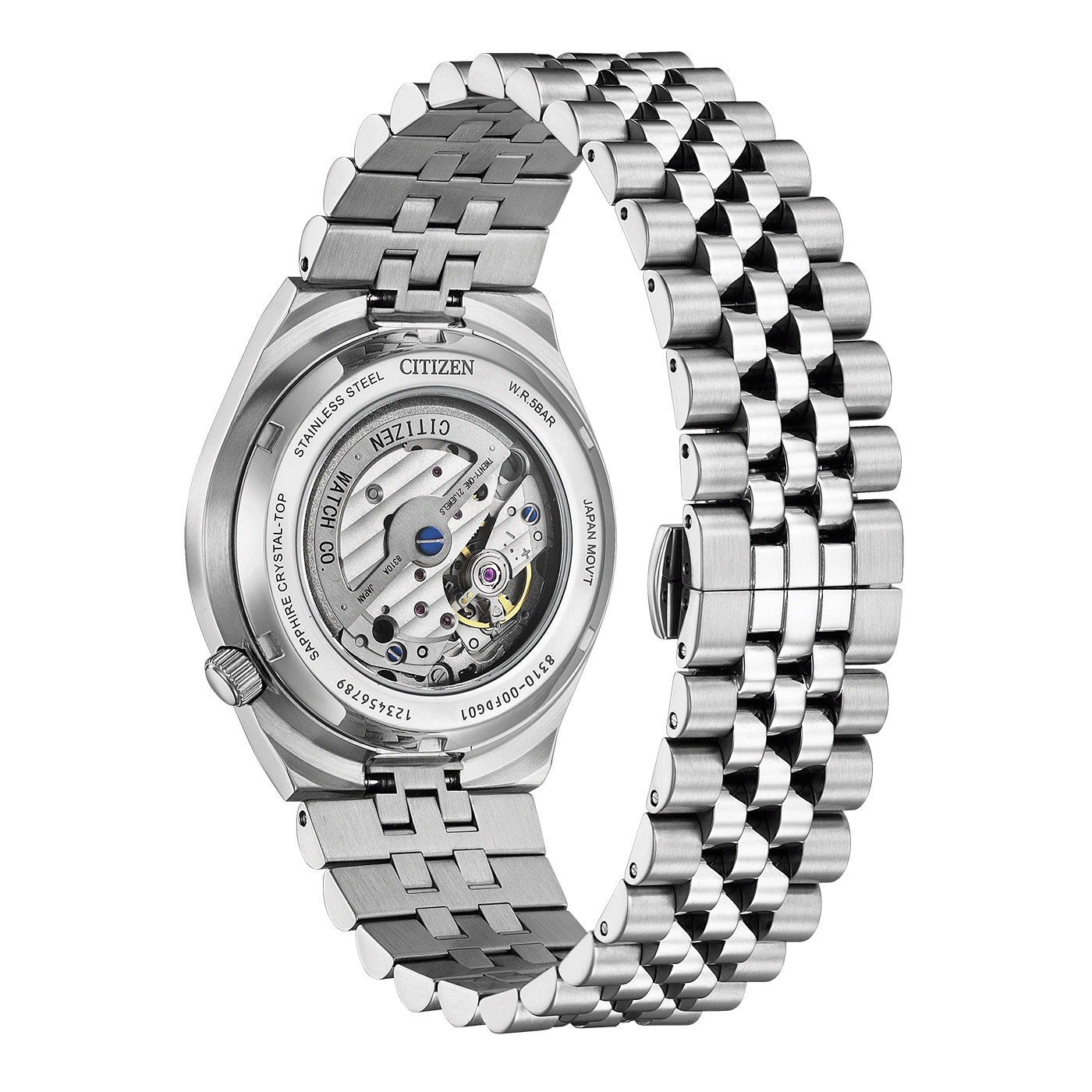 Citizen watch back, stainless steel, sapphire crystal, Japanese movement, open