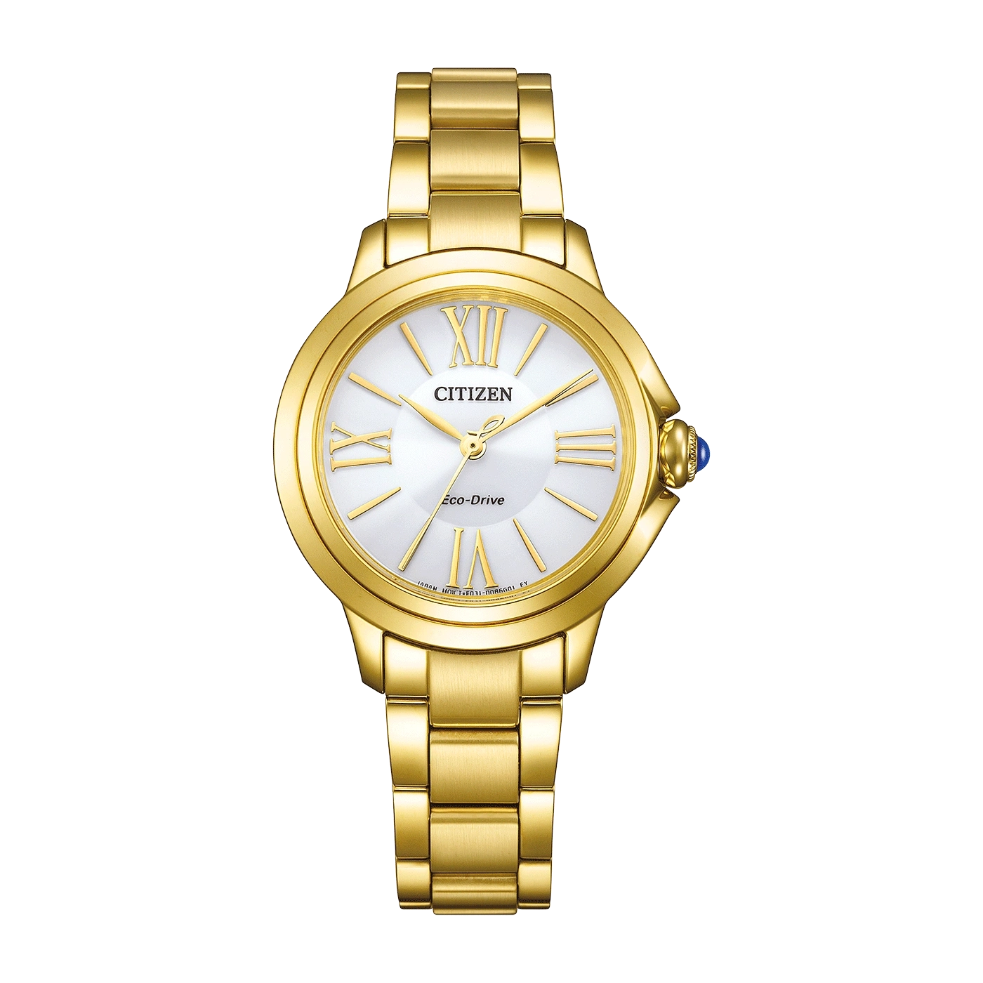 Gold Citizen Eco-Drive watch with white face and gold band