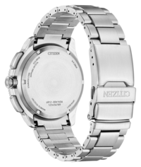 Back of a silver Citizen Eco-Drive watch
