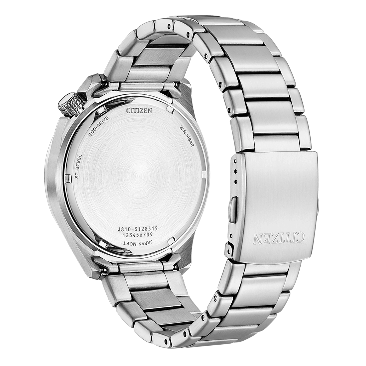 Citizen watch back, stainless steel, Eco-Drive, W.R.10BAR, Japan Movt.