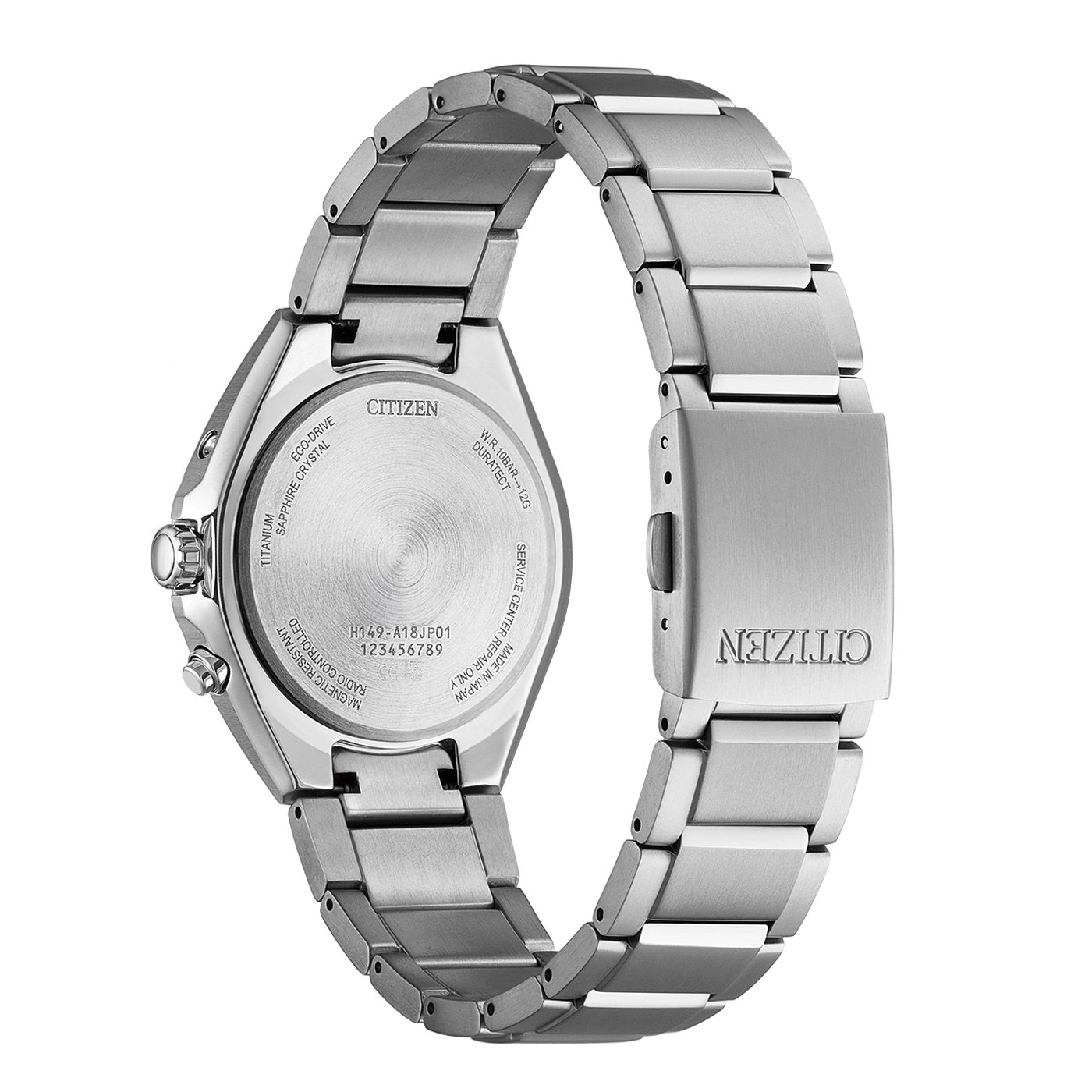 A Citizen Eco-Drive watch with titanium case and sapphire crystal.