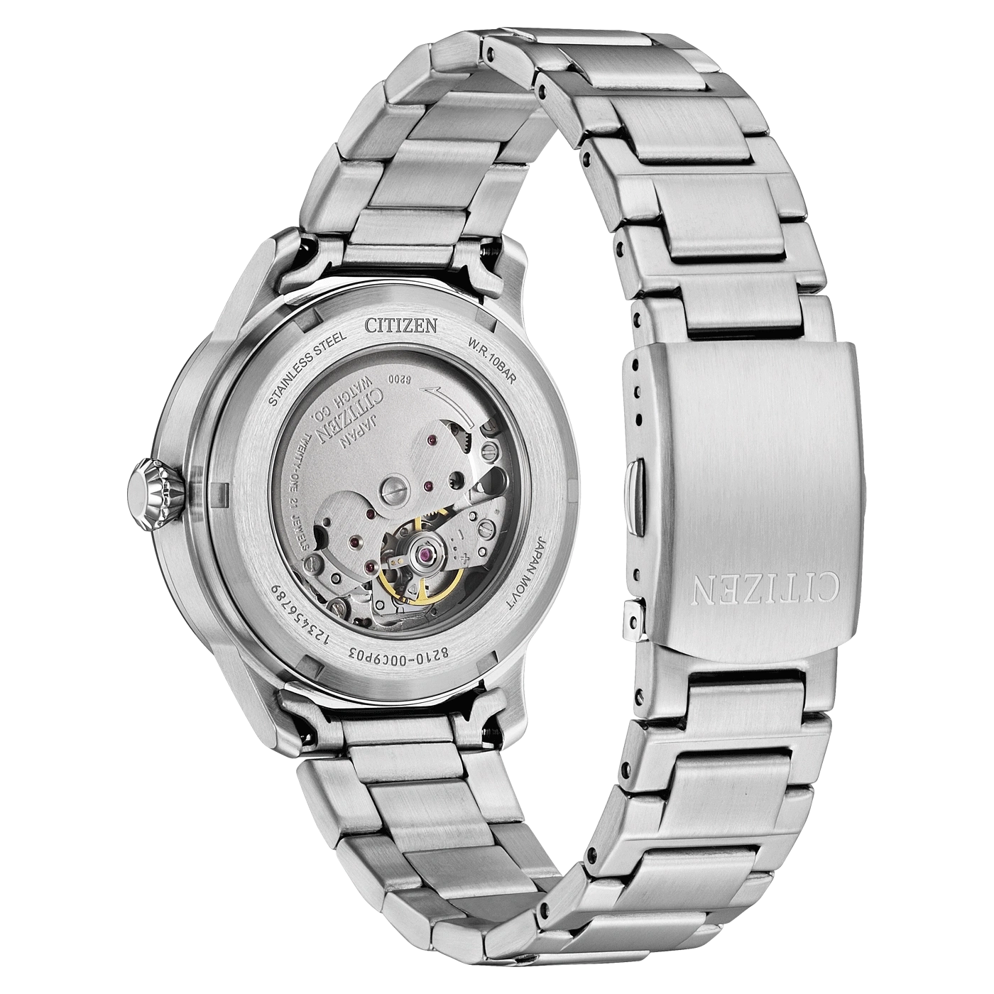 Citizen watch back, stainless steel, automatic movement, Japanese, visible mechanism