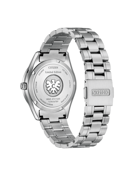 Citizen-Uhrrückseite, Limited Edition, Titan, Eco-Drive, Made in Japan, 10BAR
