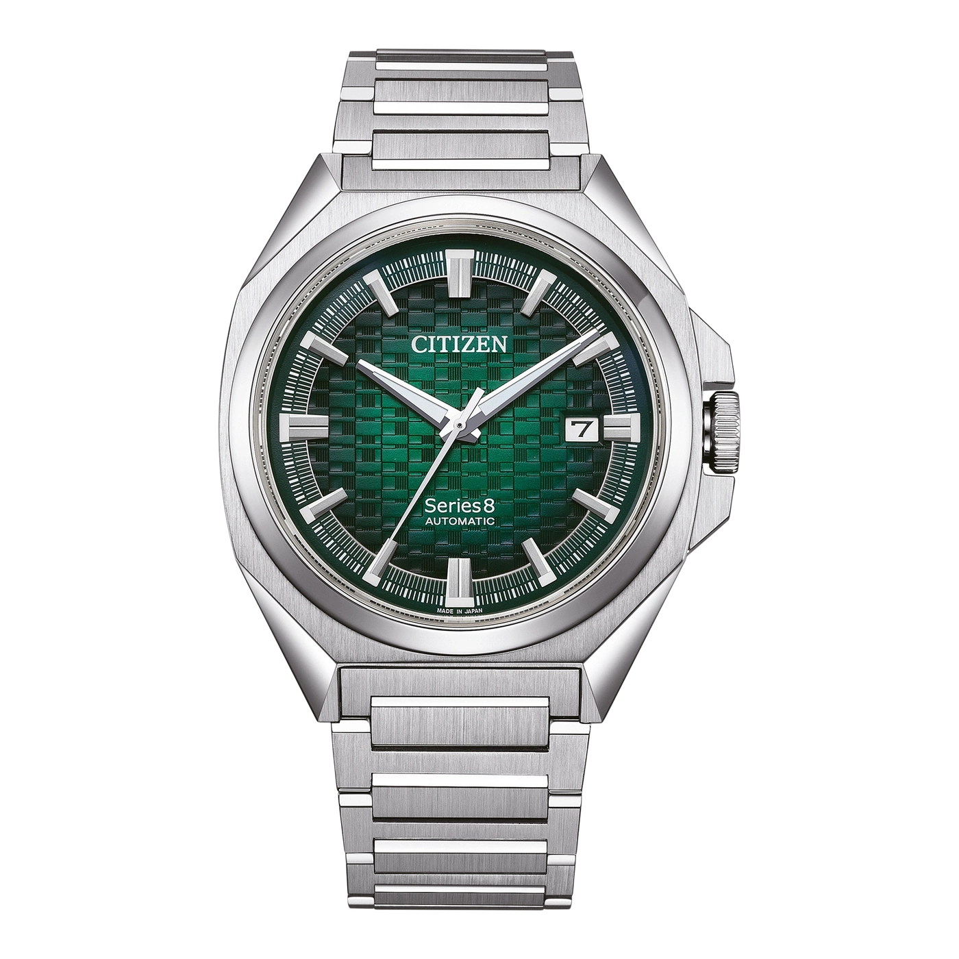 Citizen Series 8 automatic watch with green dial and steel bracelet