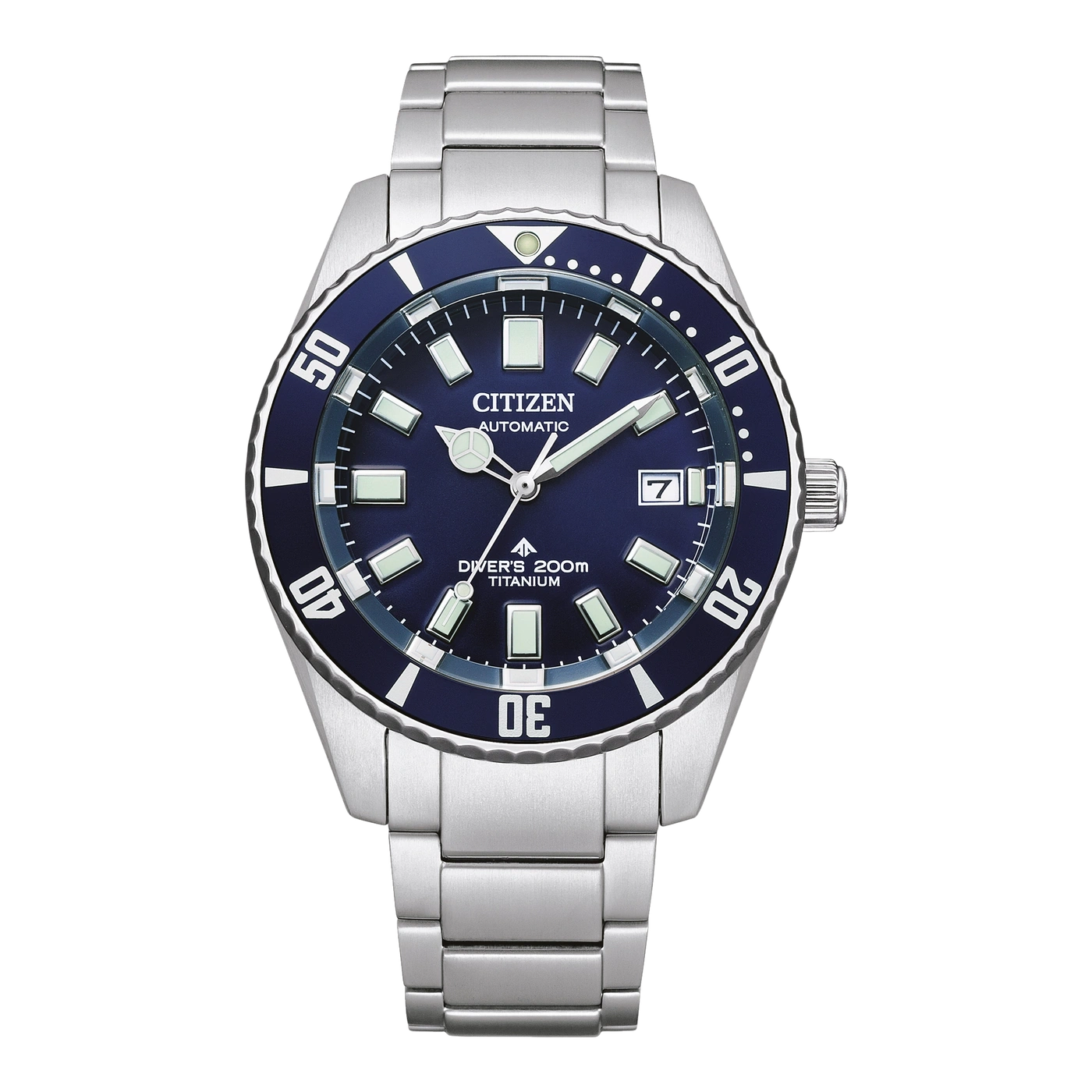 Citizen watch with blue dial and titanium strap, automatic diver's watch