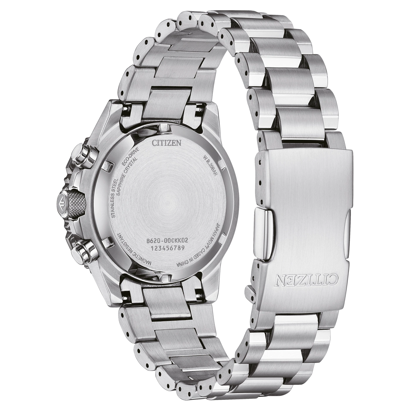 Citizen watch, stainless steel, Eco-Drive, sapphire crystal, magnetic resistant, W.R.20BAR