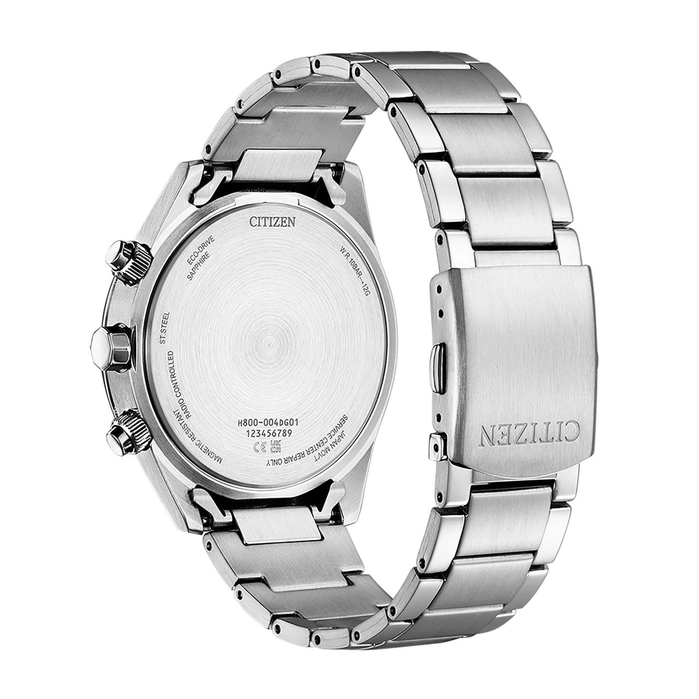 Citizen watch back, stainless steel, Eco-Drive, sapphire, radio controlled