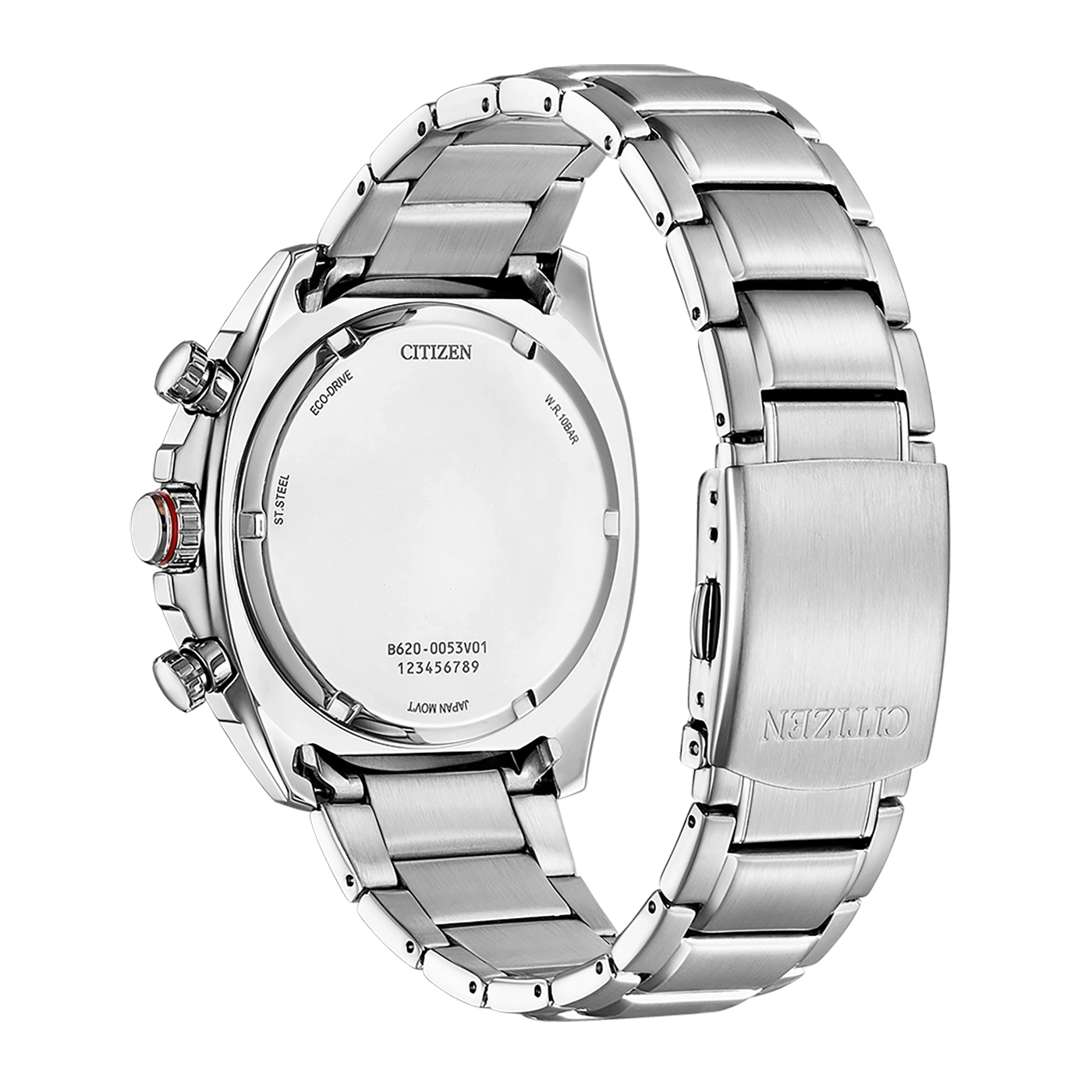 Citizen watch back, stainless steel, Eco-Drive, W.R.10BAR, Japan Movt, B620-0053V01