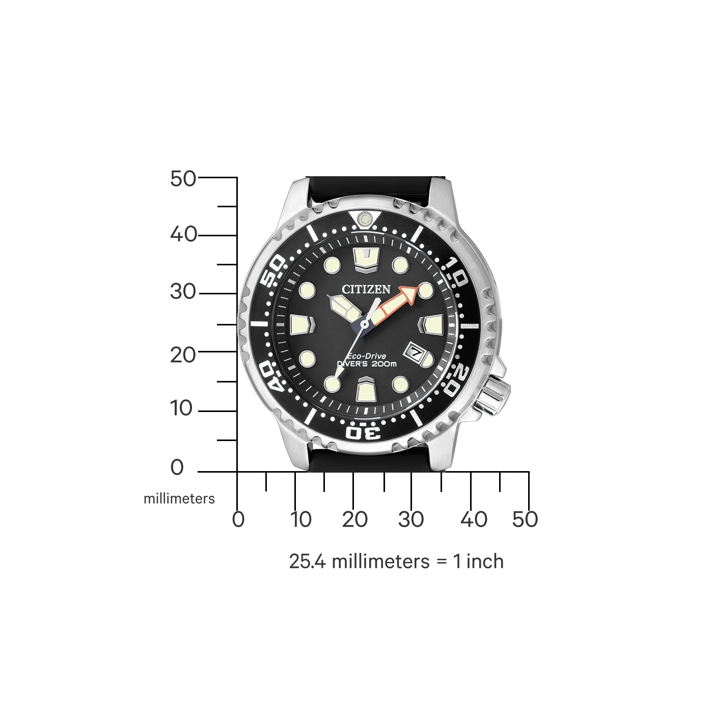 Citizen watch with black dial, silver bezel, and black strap. Eco-Drive.
