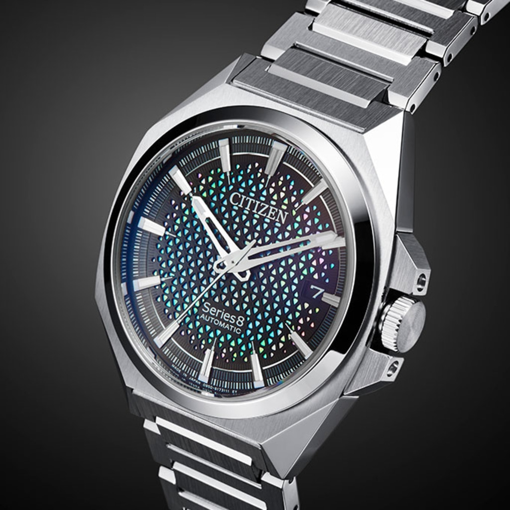 Citizen Series 8 automatic watch with a unique dial and steel bracelet.