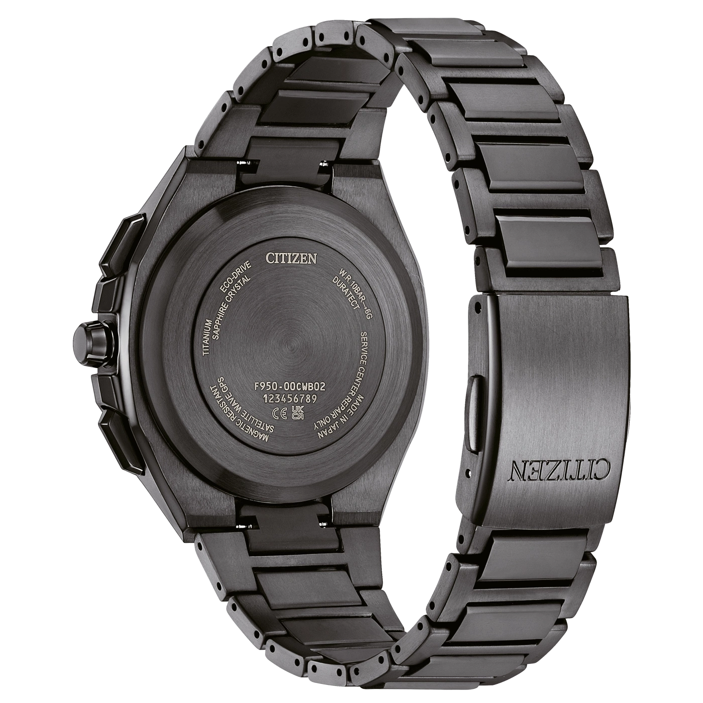 Black Citizen watch with titanium, sapphire crystal, and GPS features.