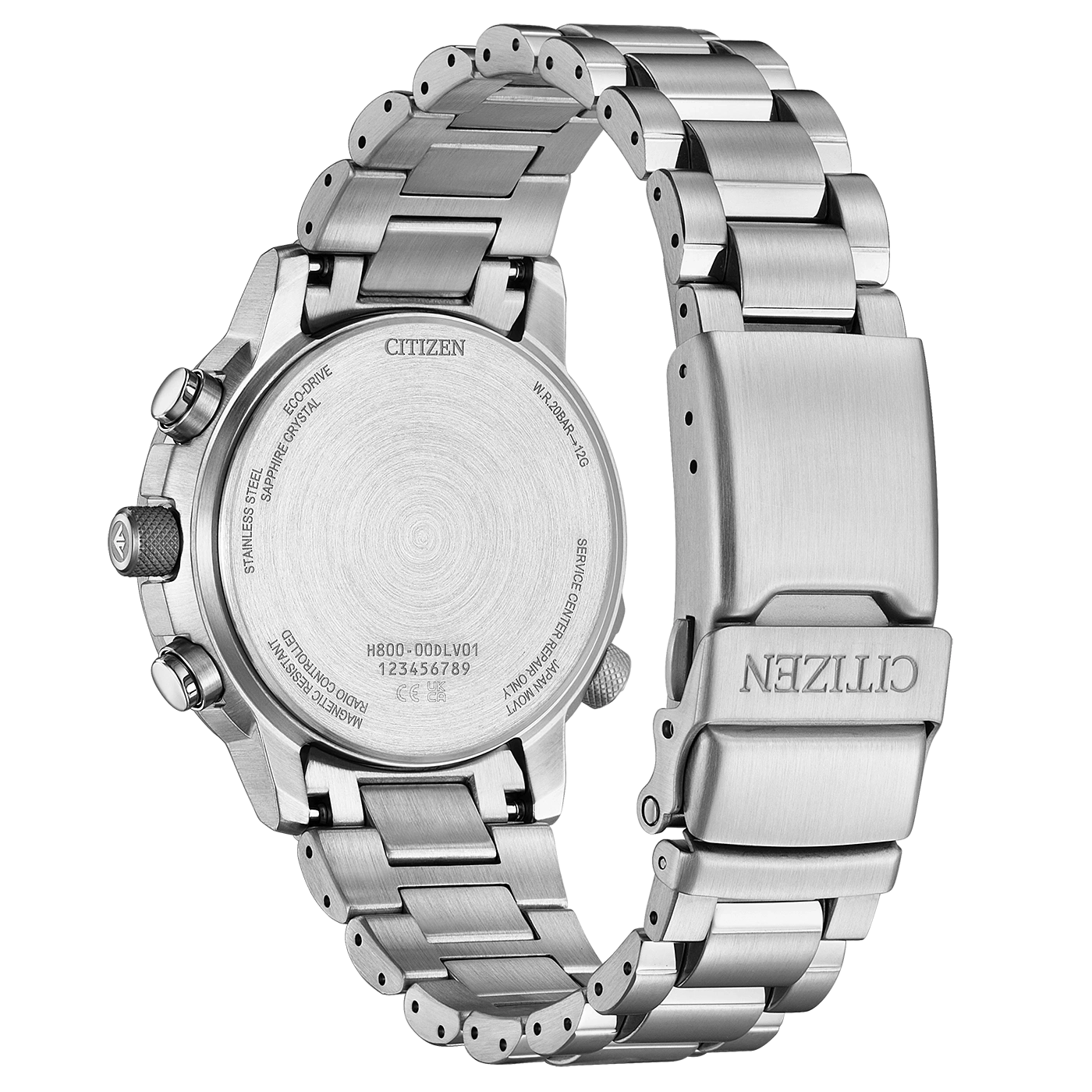 Citizen watch back, stainless steel, Eco-Drive, sapphire crystal, radio controlled