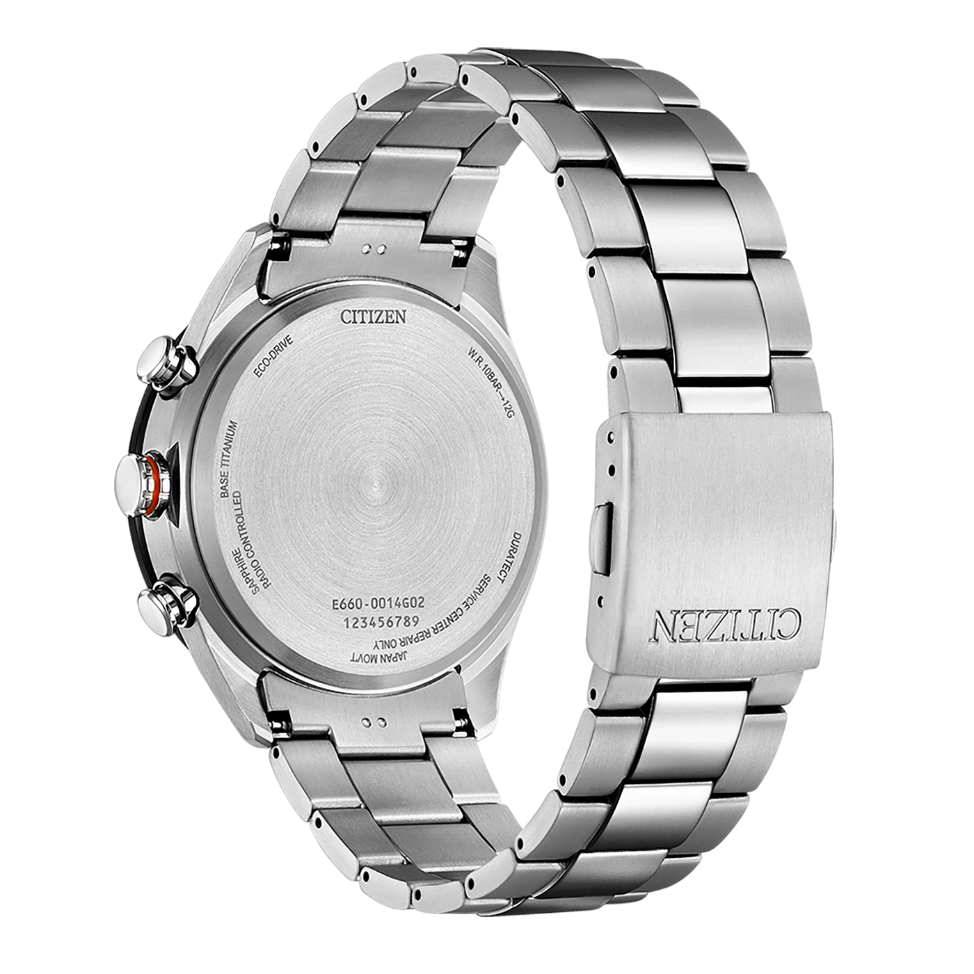 Citizen watch back, silver, Eco-Drive, Duratect, sapphire, radio controlled, titanium