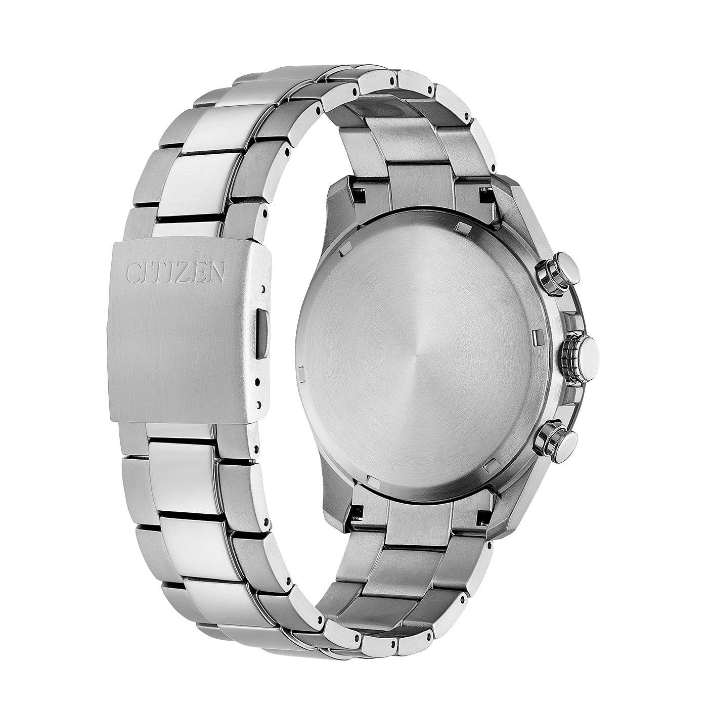 Citizen watch back, stainless steel, bracelet, close-up, details, shiny, elegant