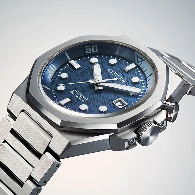 Citizen Series 8 automatic watch with blue dial and steel bracelet