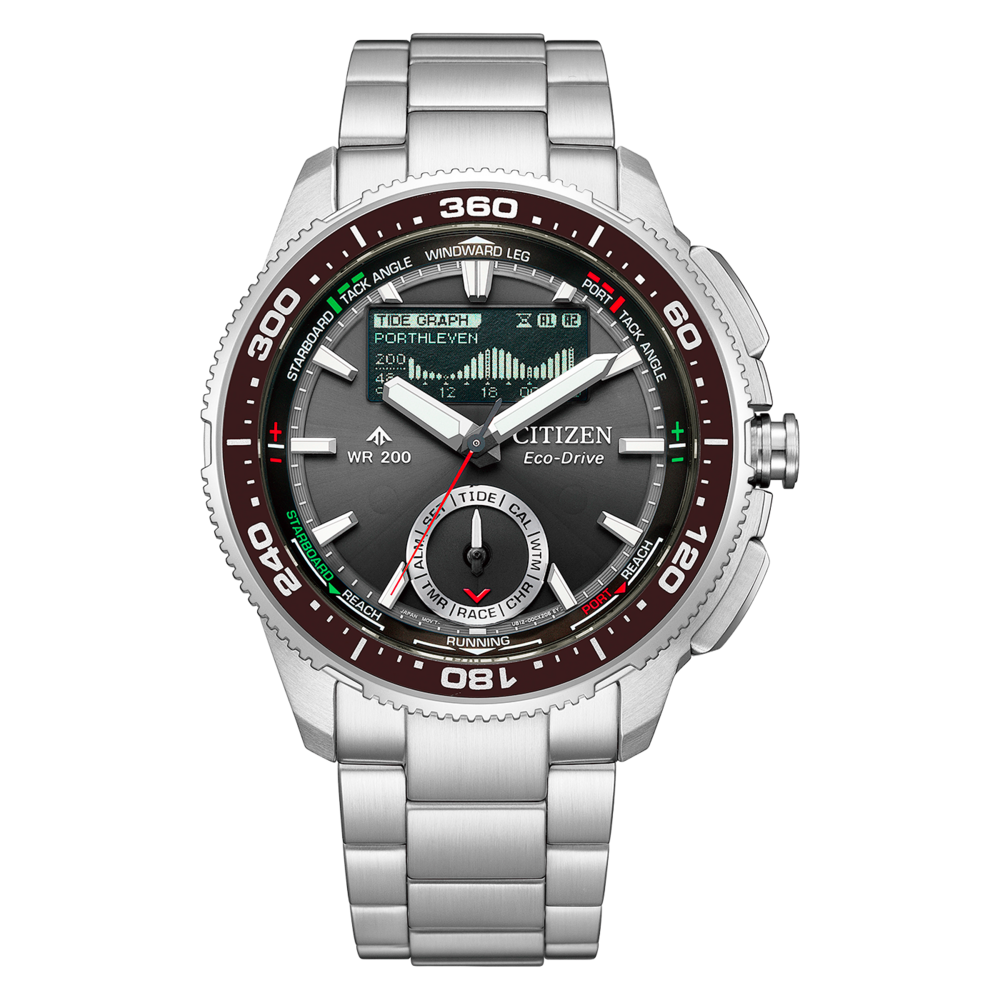 Citizen Eco-Drive watch with tide graph display.