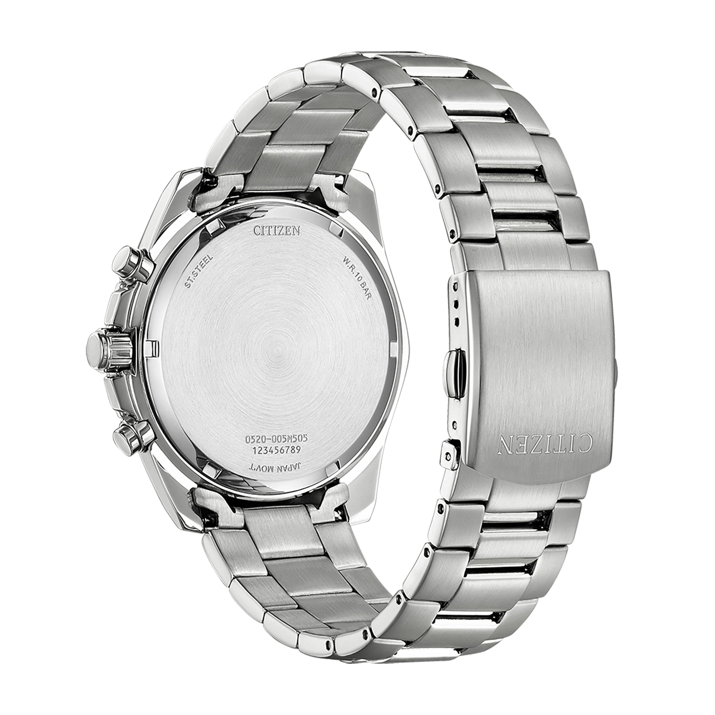 Citizen watch back, stainless steel, silver bracelet, W.R. 10 bar, Japan Movt.
