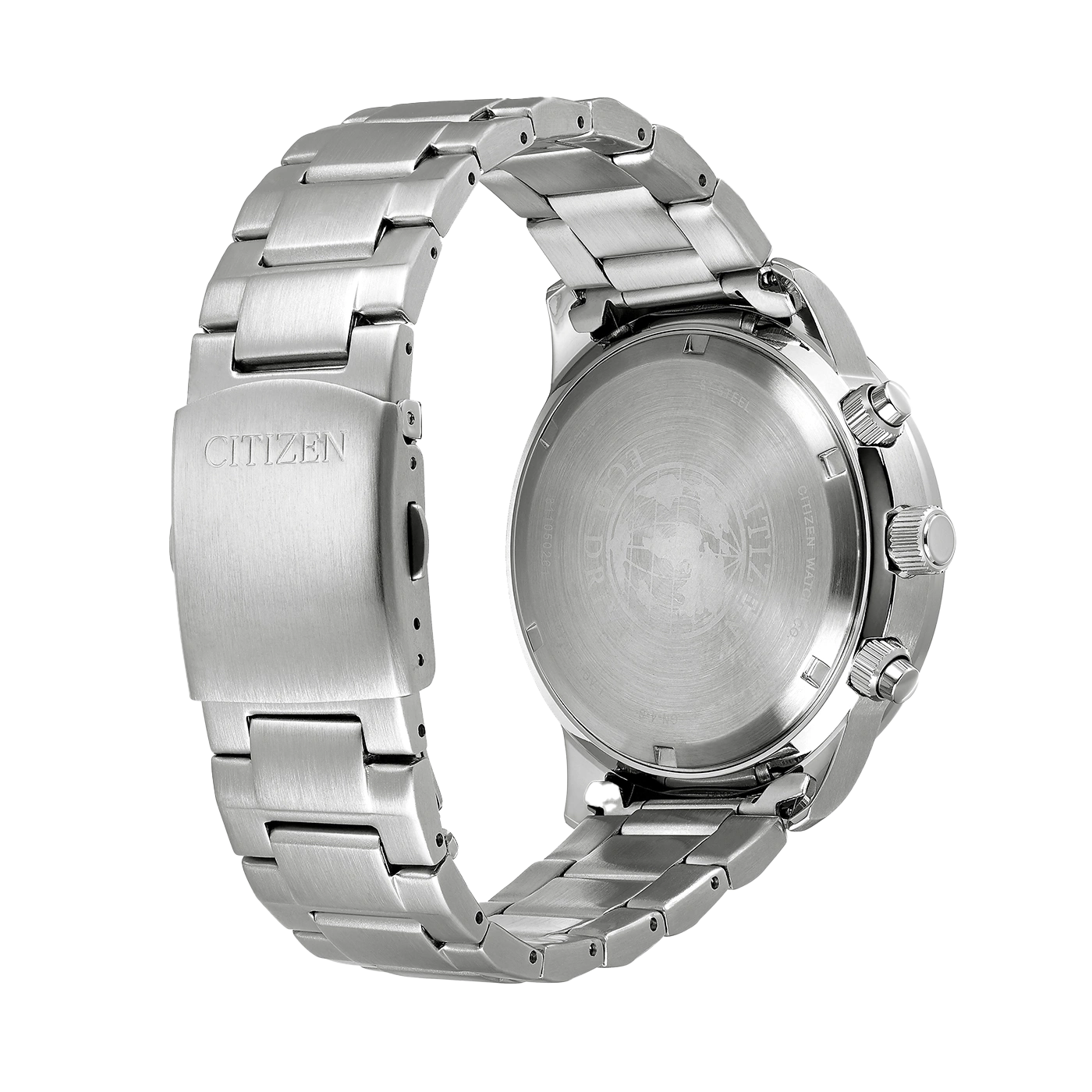 Citizen watch, stainless steel, back view, clasp, bracelet, silver, detail, close-up