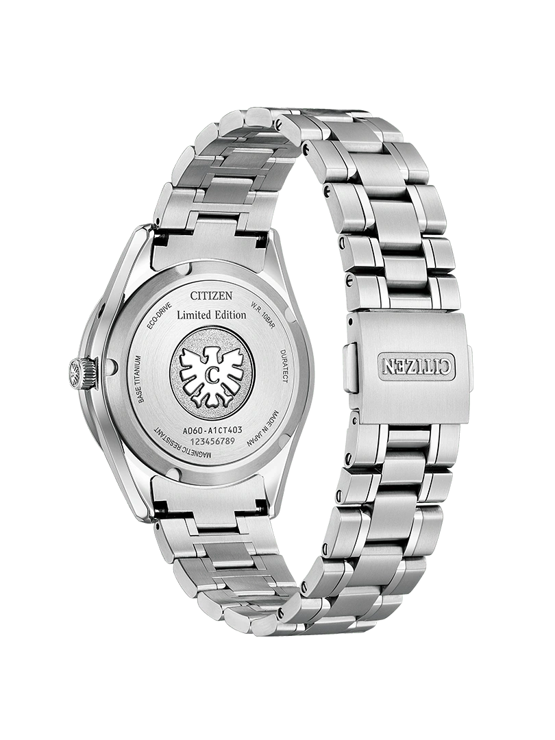Citizen watch back, titanium, limited edition, Eco-Drive, magnetic resistant, Japan made