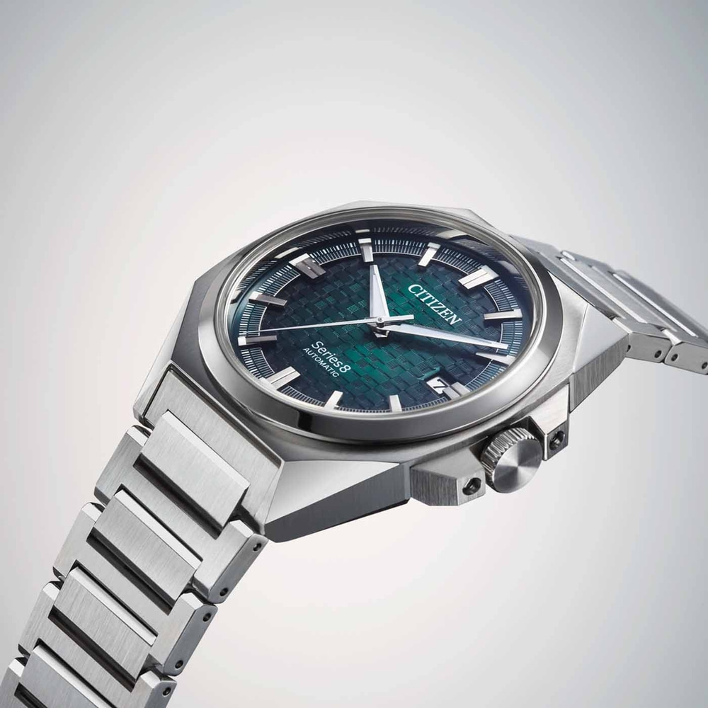 Citizen Series 8 automatic watch with green dial and steel bracelet