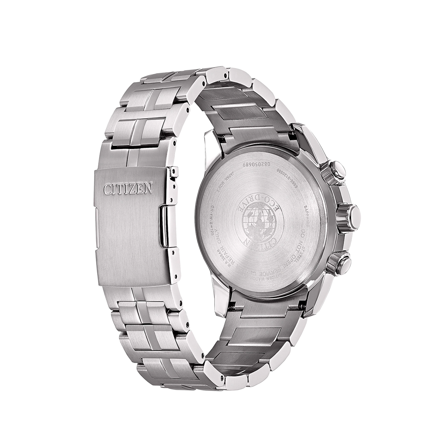 Citizen watch back, stainless steel, Eco-Drive, sapphire crystal, Japan movement.