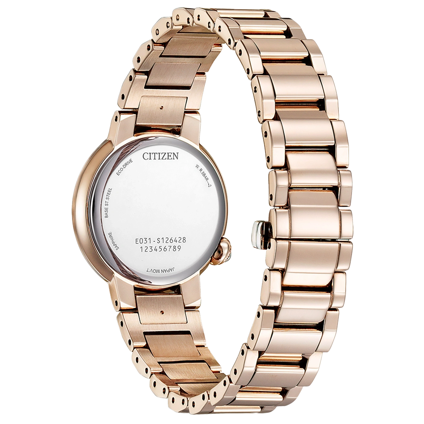 Citizen watch, rose gold, sapphire, eco-drive, Japanese movement, elegant design