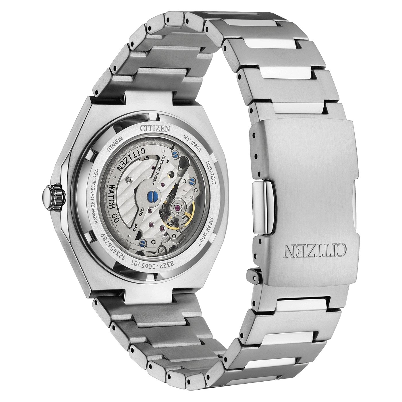 Citizen watch back, titanium, sapphire crystal, automatic movement, Japanese.