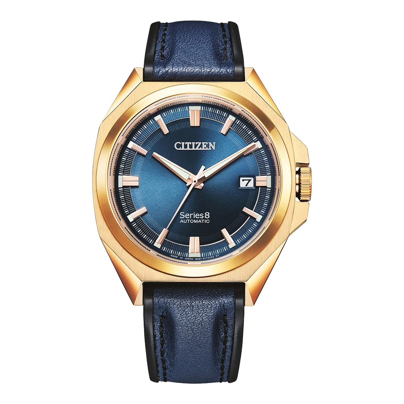 Citizen Series 8 automatic watch with blue dial and leather strap
