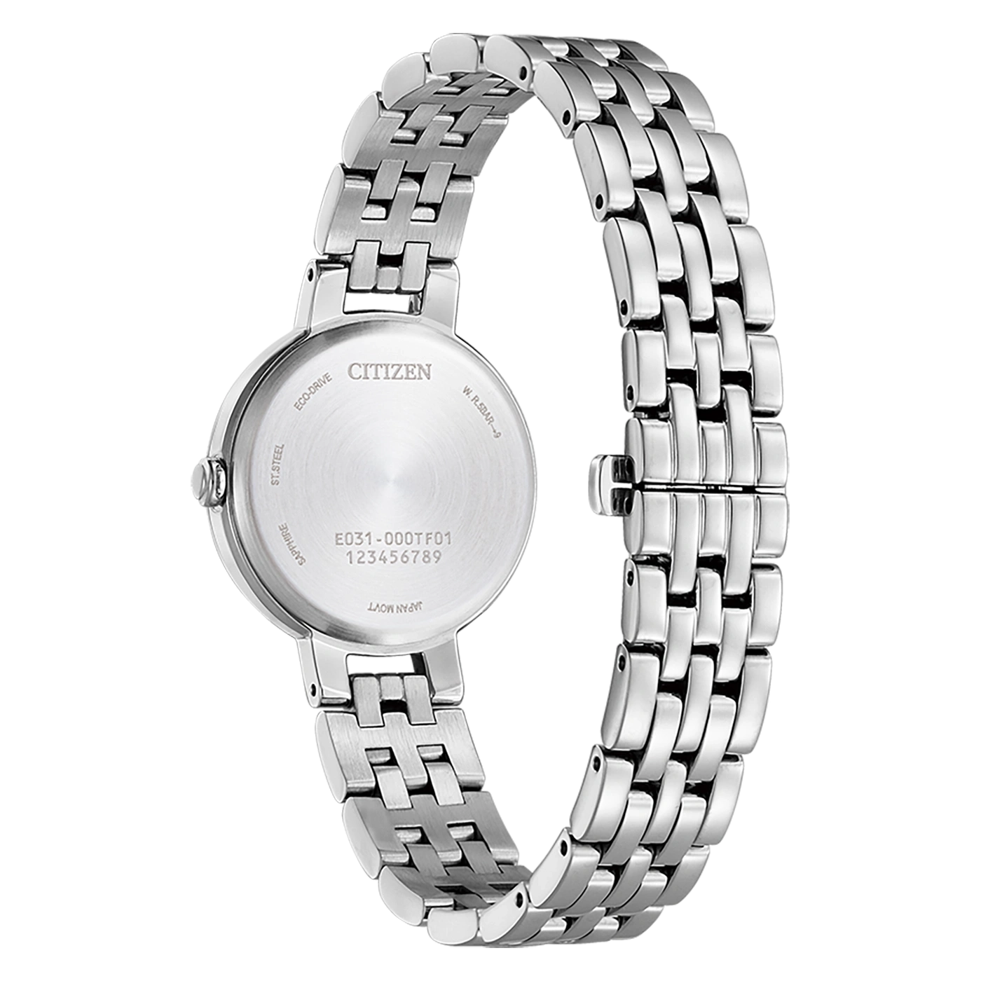Citizen watch back, stainless steel, Eco-Drive, sapphire, Japan Movt, W.R.5Bar