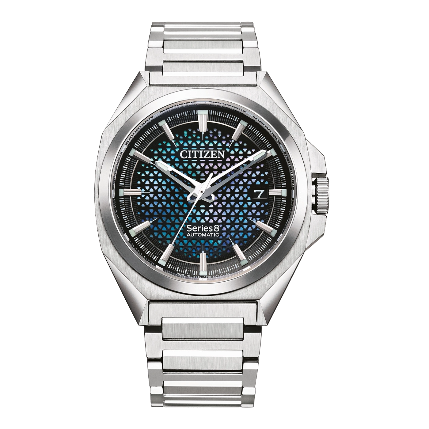 Citizen Series 8 automatic watch with a geometric dial and steel bracelet