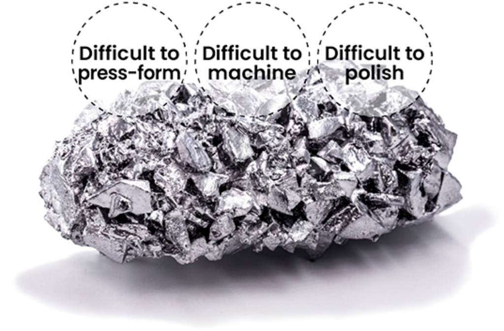 Image of a metal with difficulties in press-forming, machining, and polishing.