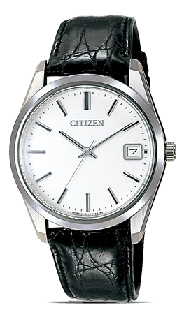 Citizen watch with a white dial and black leather strap