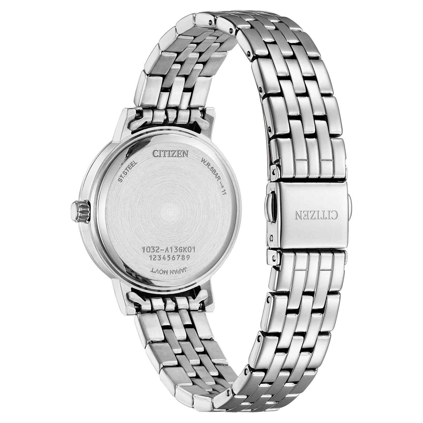 Citizen watch back, stainless steel, with model number and Japan movement.