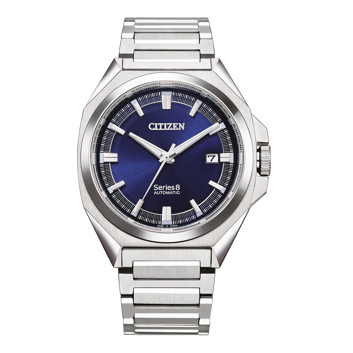 Citizen Series 8 automatic watch with blue dial and silver bracelet