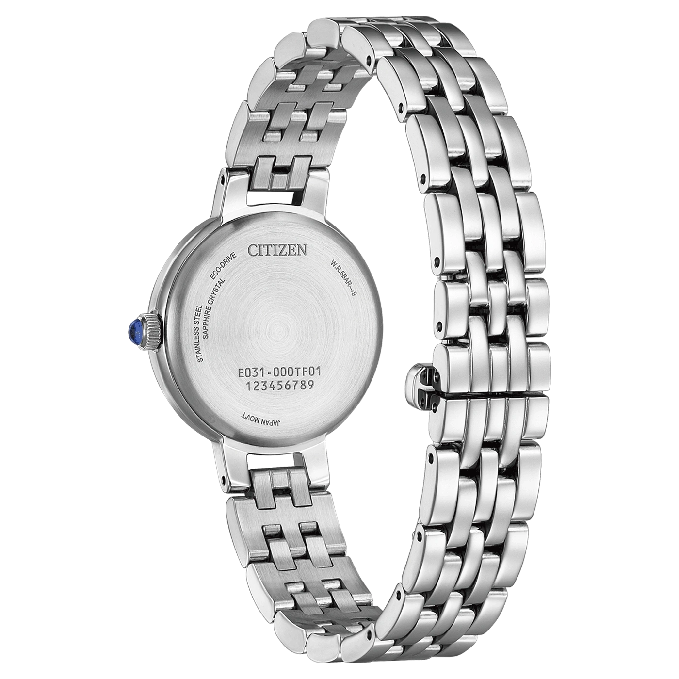 Citizen watch back, stainless steel, sapphire crystal, Eco-Drive, Japan movt.