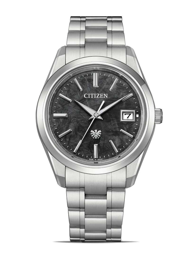 Citizen watch with a black textured dial and silver bracelet