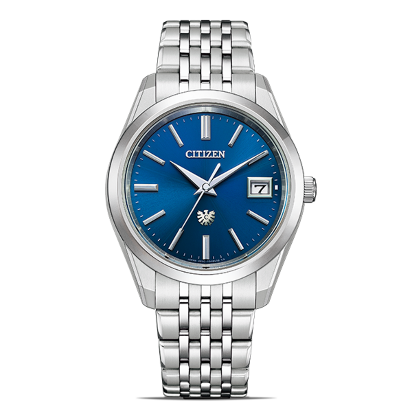 Citizen-Uhr mit blauem Zifferblatt und silbernem Armband, elegantes Design