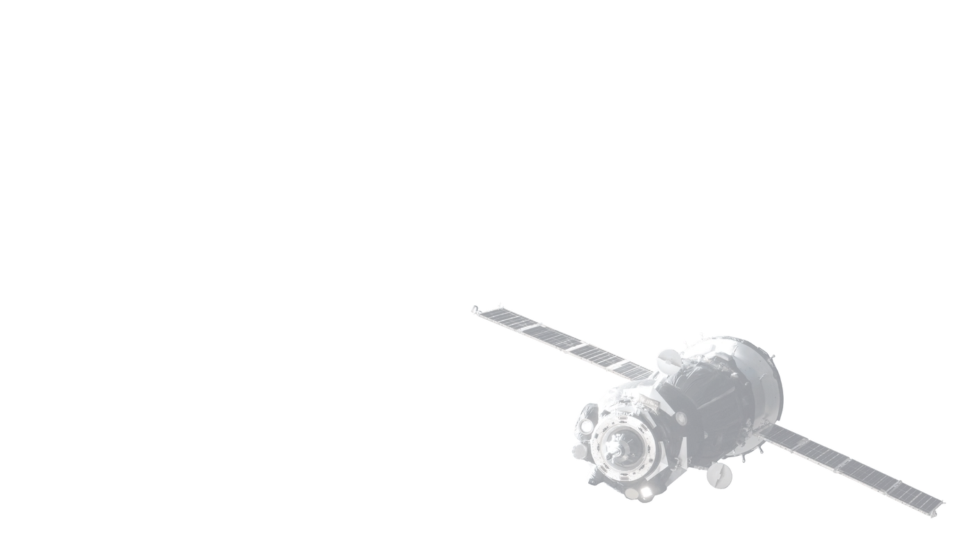 A space station in the sky with solar panels and a white background.