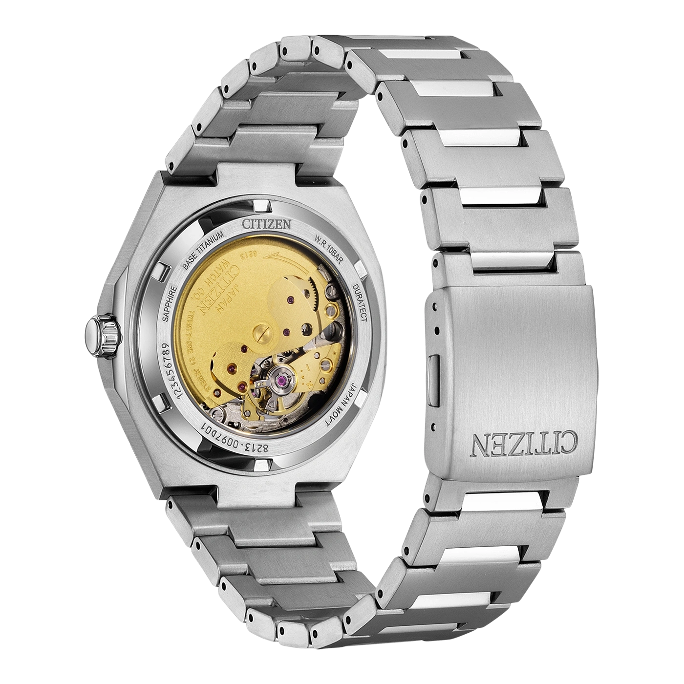 Citizen watch back, titanium, sapphire, Japanese movement, water resistant, Duratect.