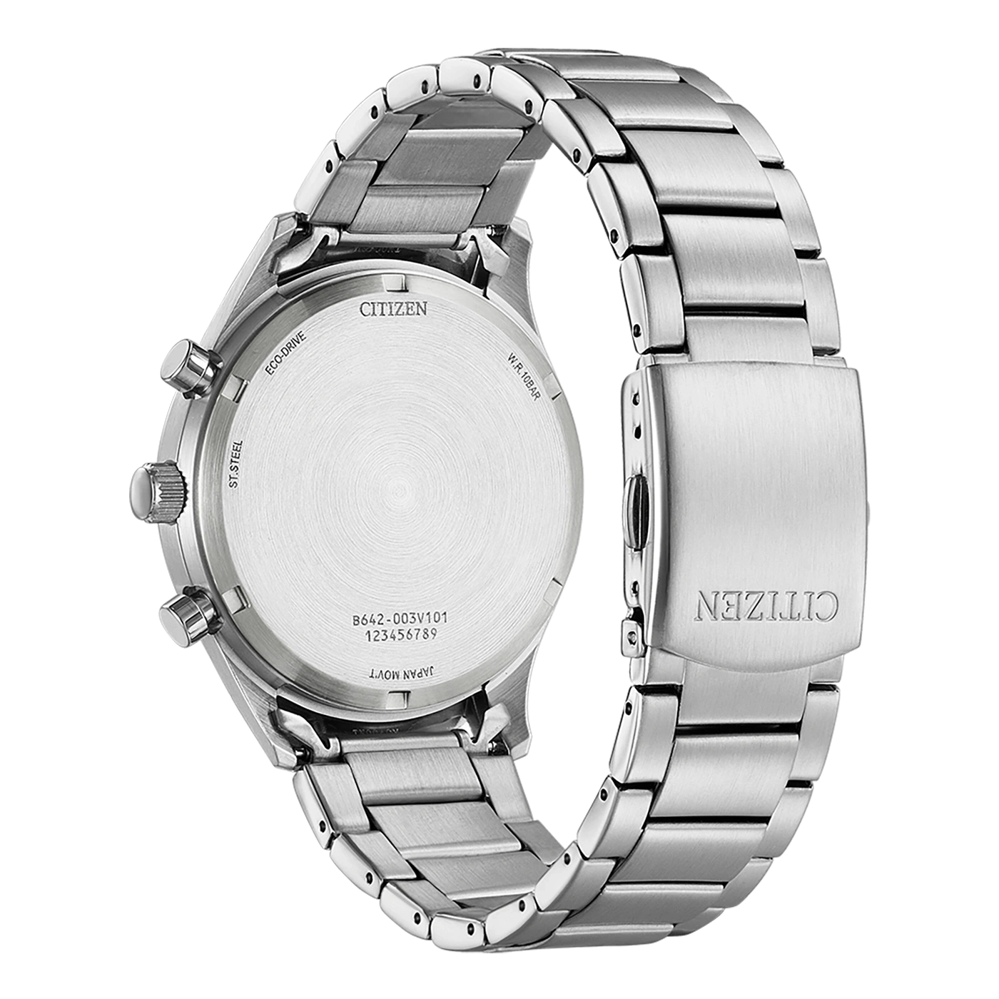 Citizen watch back, stainless steel, Eco-Drive, W.R. 10BAR, Japan Movt.