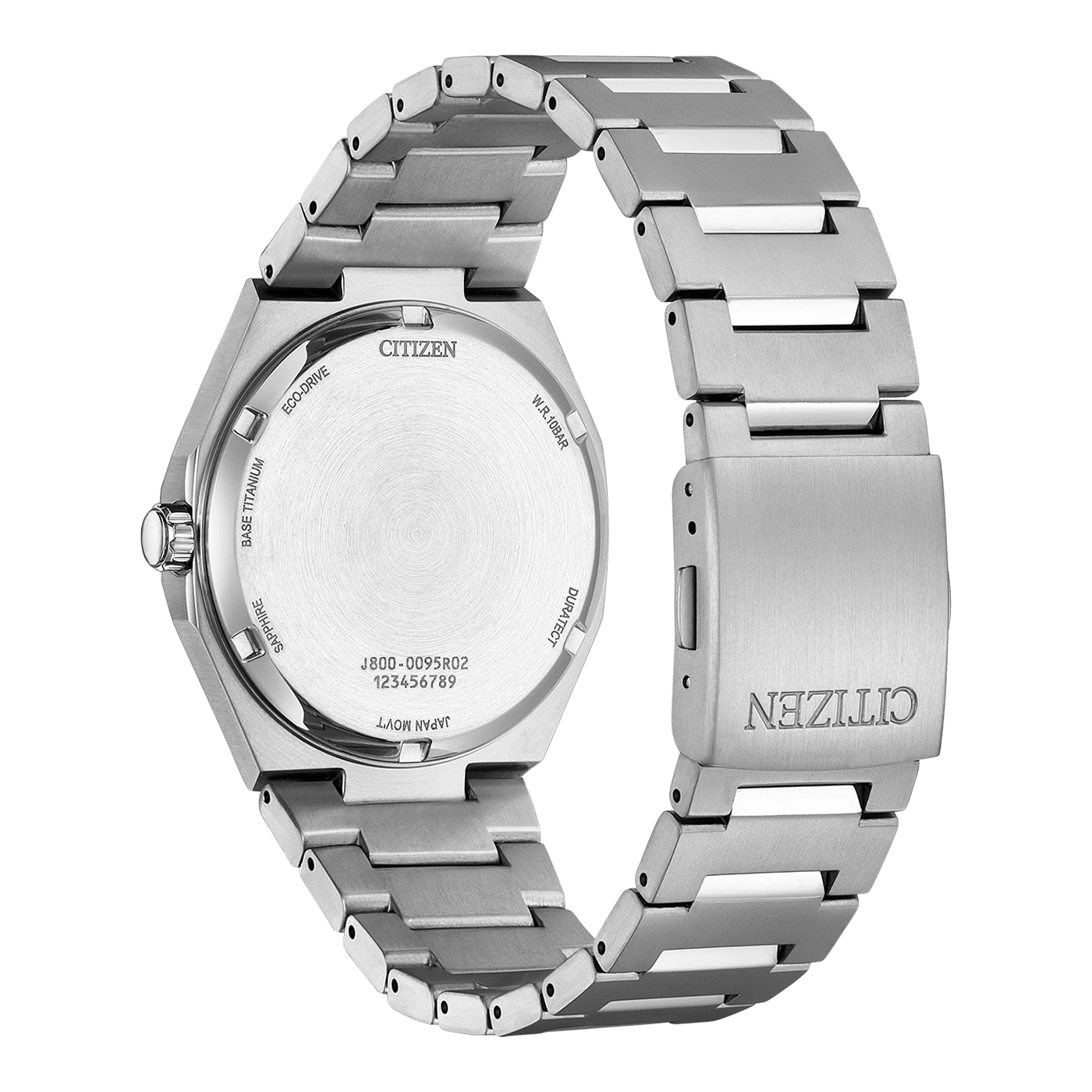 Citizen watch back, titanium, sapphire, Eco-Drive, Japan movement, water resistant