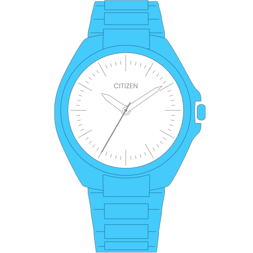 Citizen watch with a black face and blue band