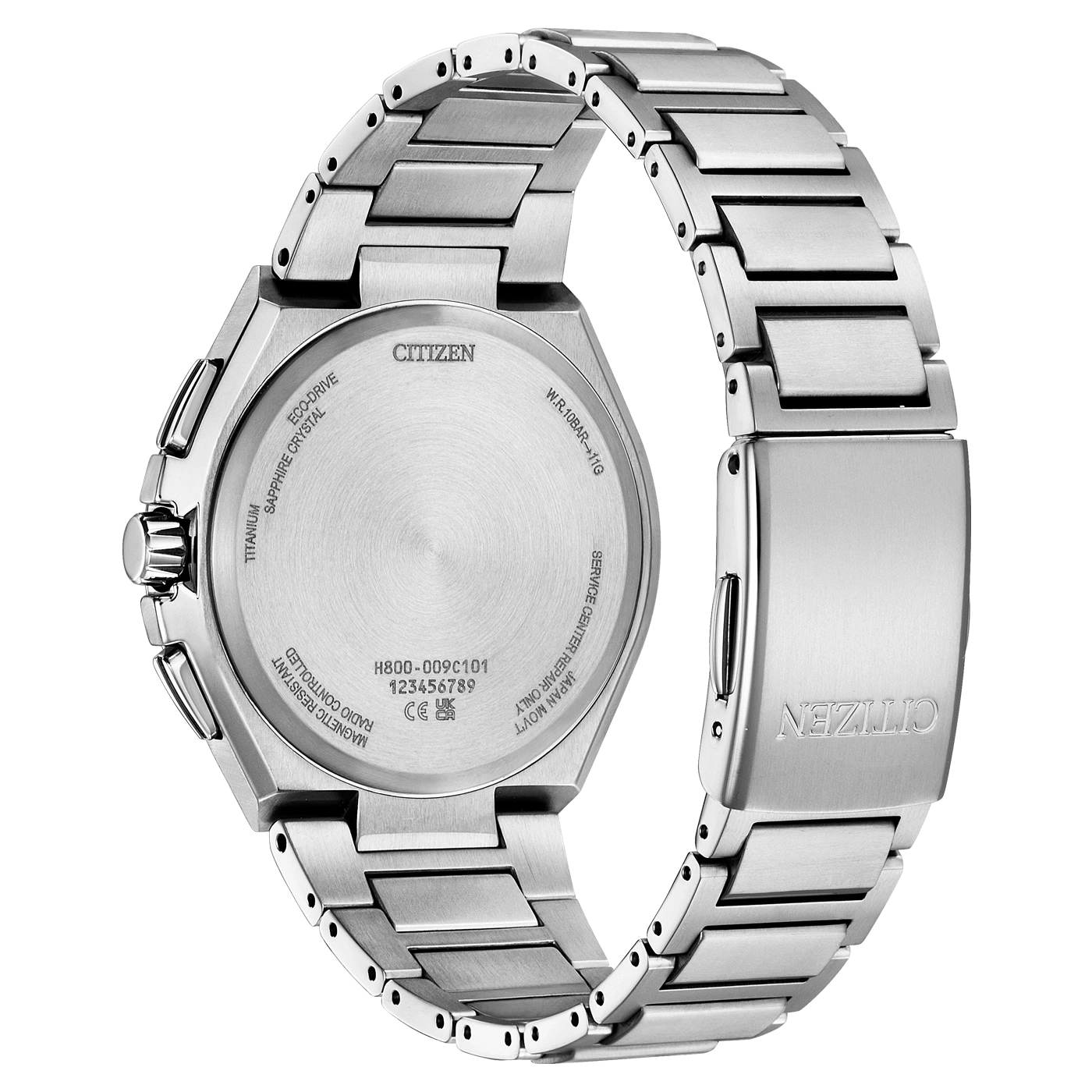 Citizen watch back, titanium, sapphire crystal, radio controlled, magnetic resistant.