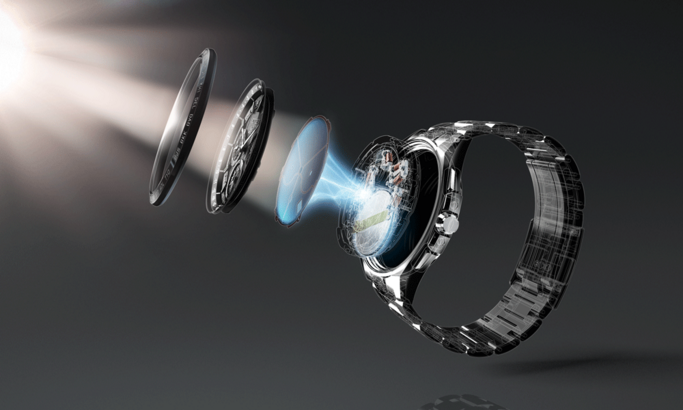 Watch with exploded view, showing the internal components and design.