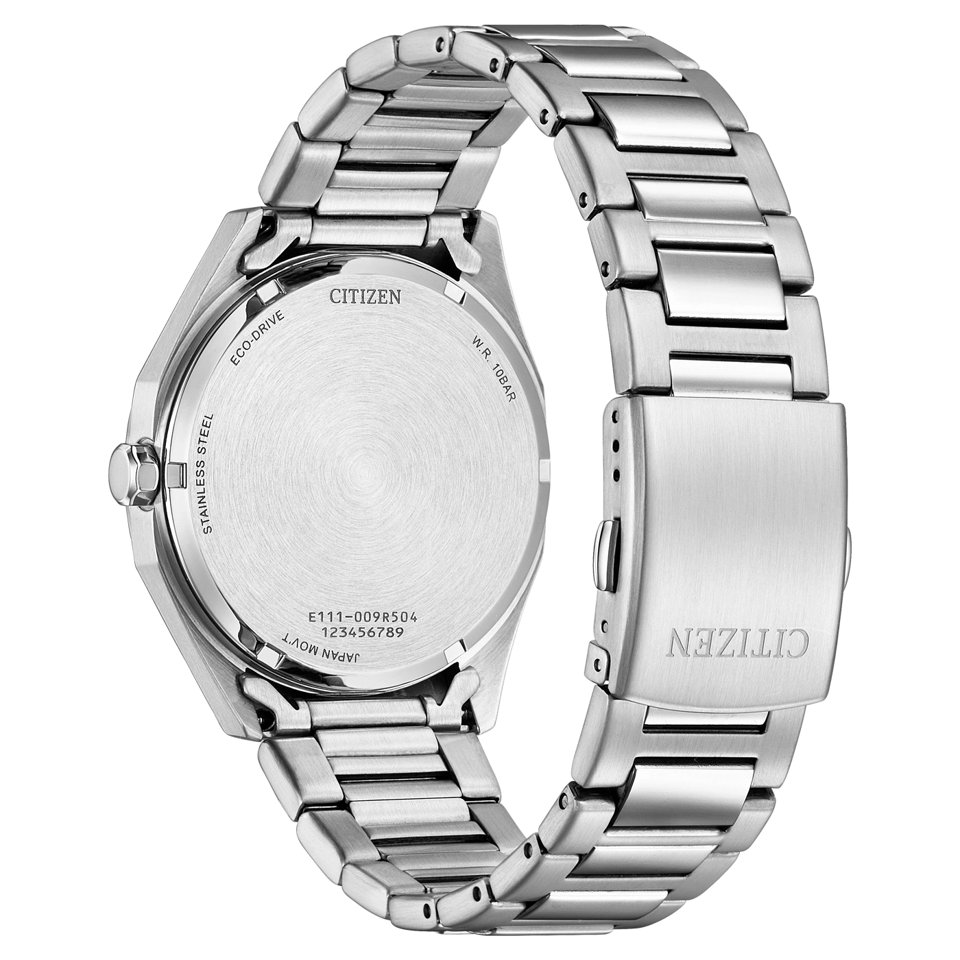 Citizen watch back, stainless steel, Eco-Drive, Japan movement, W.R. 10BAR