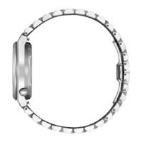 Silver watch with a metal strap, side view, isolated on white background.