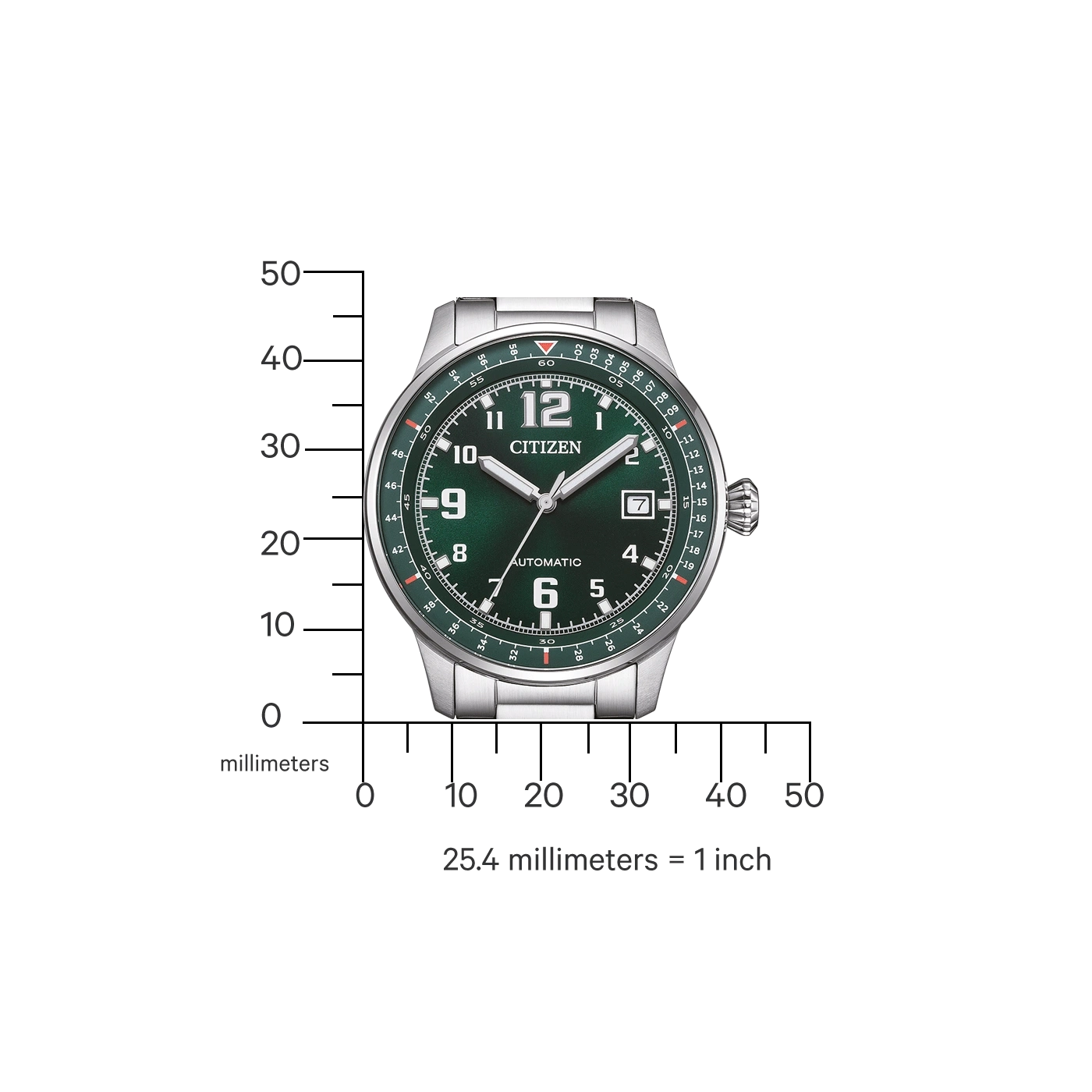 NJ0190-51X Male Stainless steel | green | ø 40mm Citizen Onlineshop