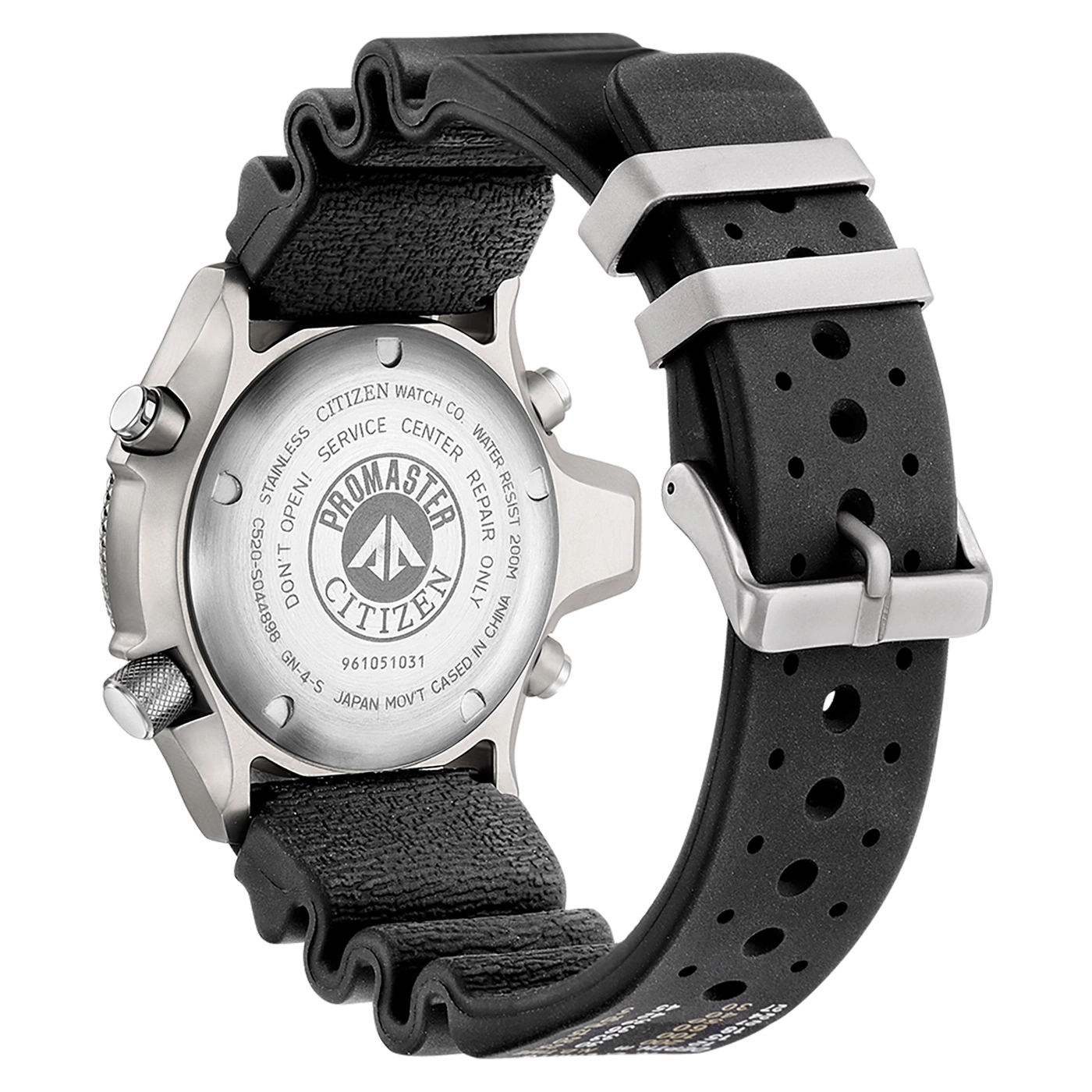Citizen Promaster watch back with text and strap details.