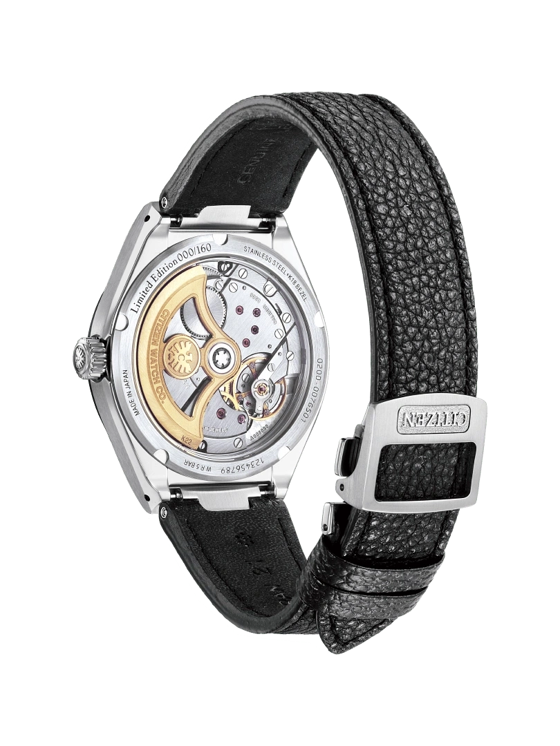 Citizen watch back with leather strap, limited edition, stainless steel bezel